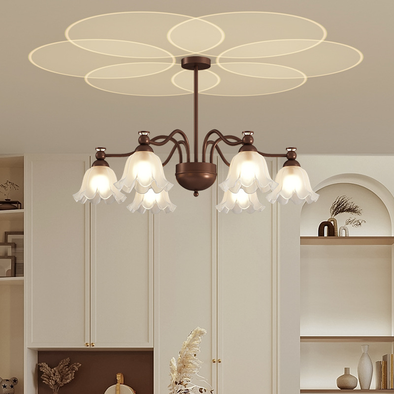 Candelabro de estilo crema retro francés flores celebridades de Internet atmósfera vidrio sala de estar atmósfera lámpara de comedor sala de estudio lámpara de dormitorio