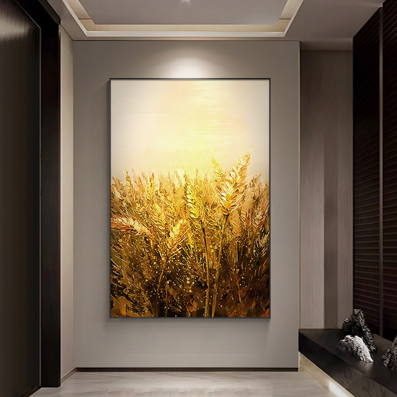 Golden Wheat Ears Daifen Village Oil Painting Texture Living Room Decorative Painting High-end Entryway Wall Art with a Luxurious Feel