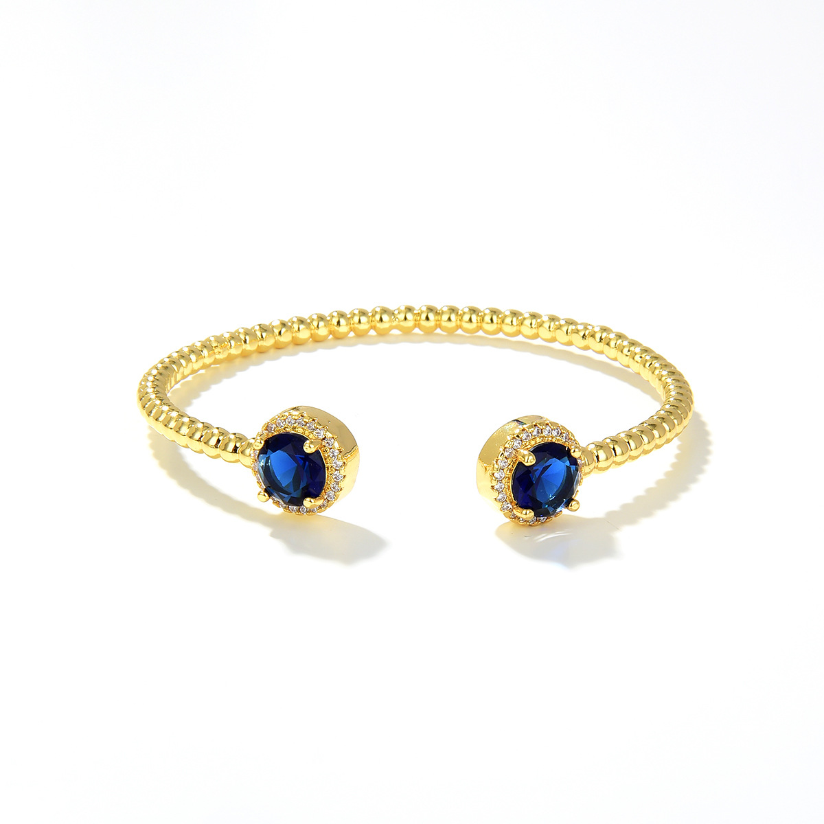 Copper gold-plated jewelry simple green red zircon geometric crystal open bracelet