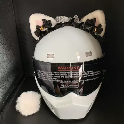 Lolita Ear Helmet Decoration Motosiklet dəbilqələri - three-dimensional-white-eared-black-silk-headband-tail