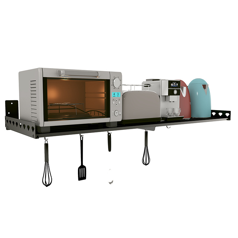 Estante de horno de microondas de acero inoxidable negro montado en la pared estante de almacenamiento de cocina sin perforaciones horno cocina de arroz soporte estante de almacenamiento