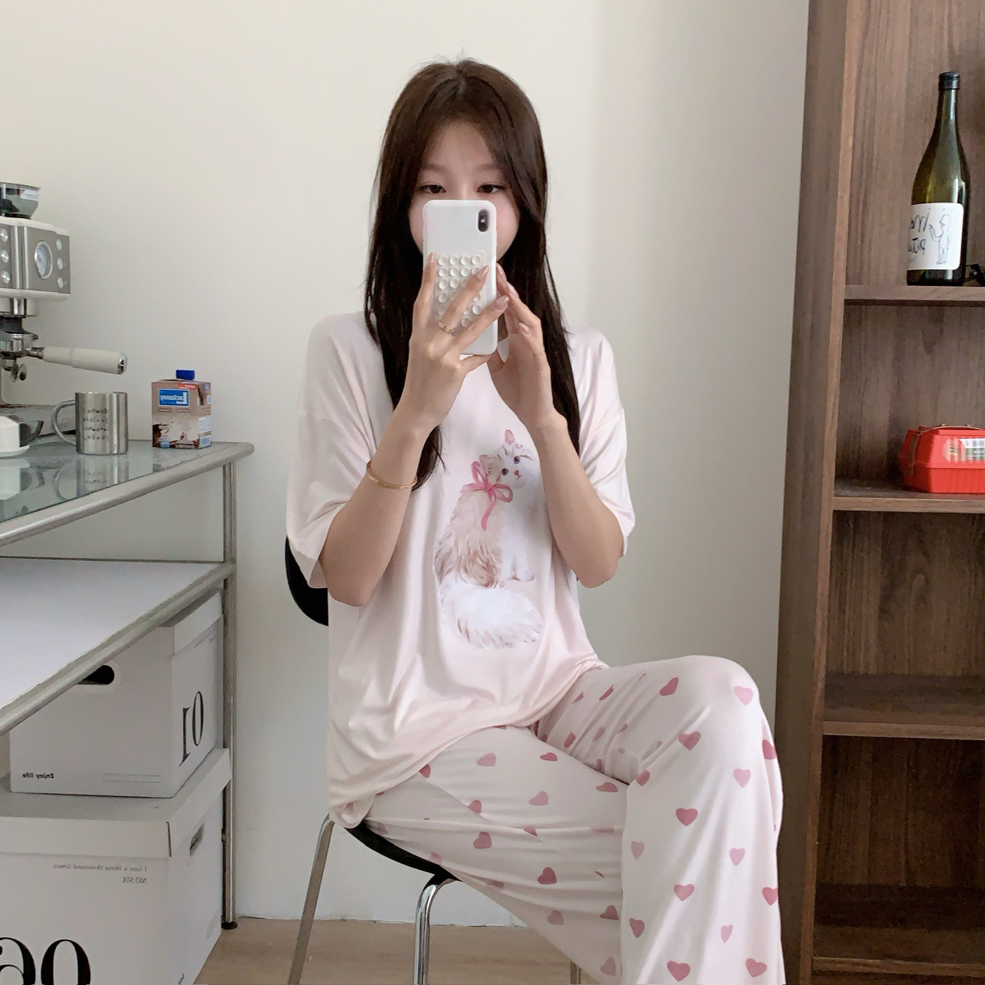 Summer New Style Modal Cool Cute Cartoon Age-Reducing Loose Short-Sleeved Trousers Home Wear Pajamas Set for Women
