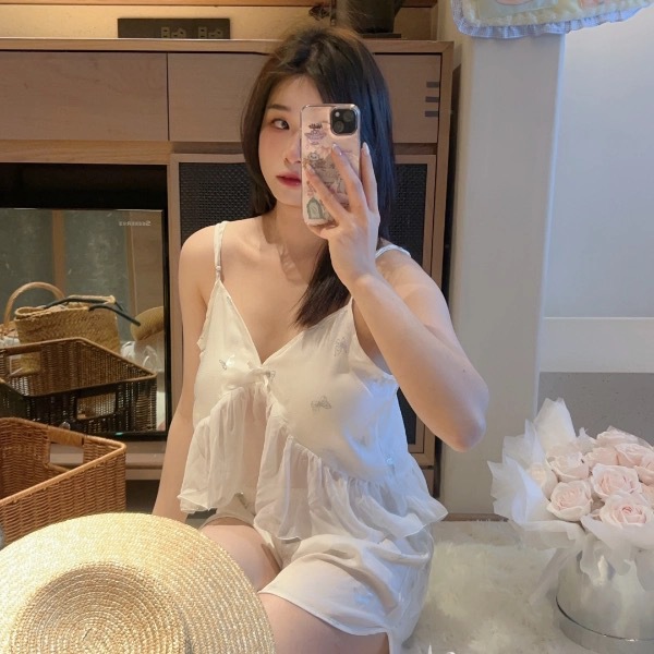 흰색 - 서스펜더 반바지