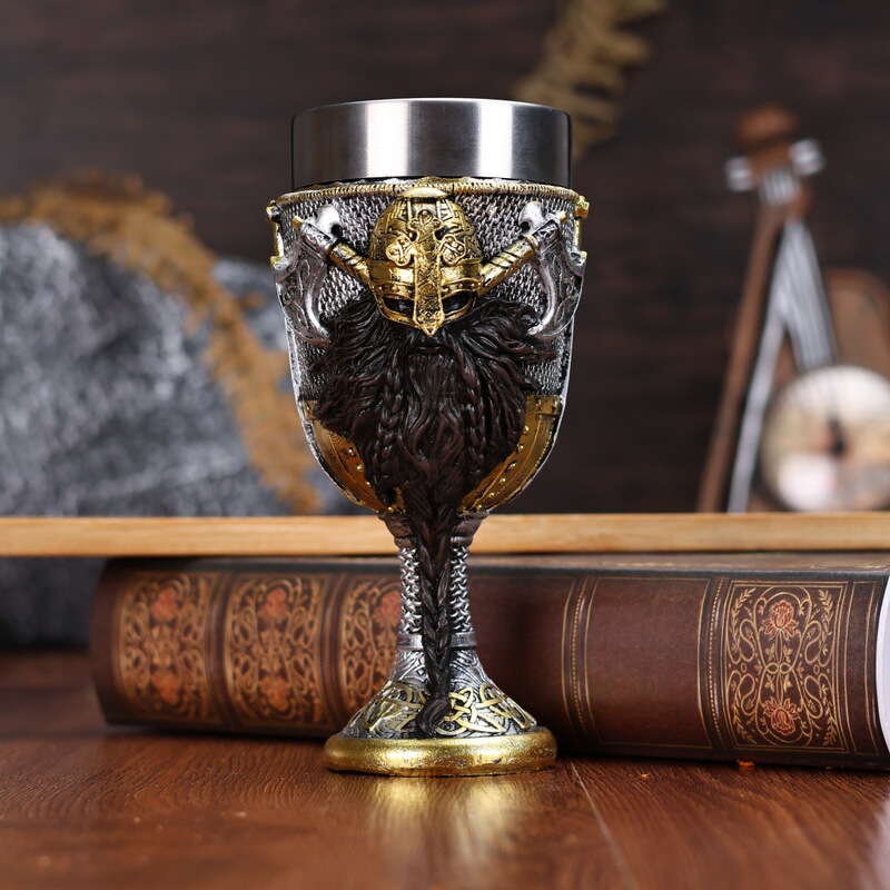 Stainless Steel Hand-Painted Crafts Resin Wine Glass Western Mythology Cup European Retro Medieval Viking Wine Glass