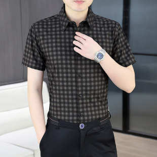2025 Summer Men's Short Sleeve Shirt New Plaid Half Sleeve Shirt Casual Men's Business Fashion Thin Top