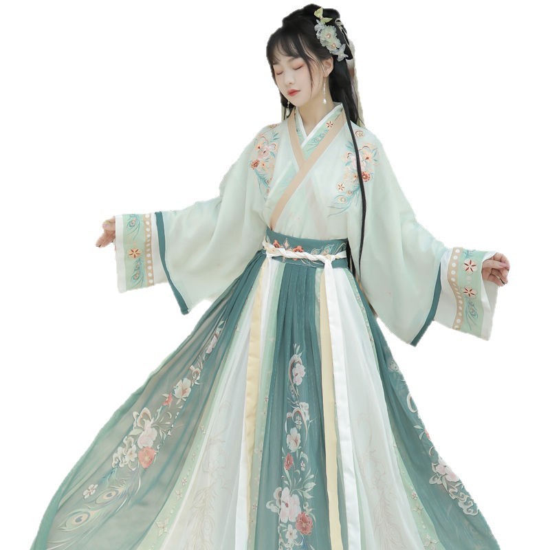 本物の晋製漢服女性中国風プリントクロスカラーチュチュスカート日常衣装|undefined
