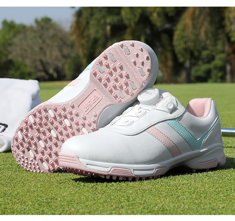 Giày golf trẻ em nữ PGM dây rút núm vặn chống nước chống trượt — XZ342-Trắng Xám Xanh Lá, XZ342-Trắng hồng xanh lam chi tiết 15