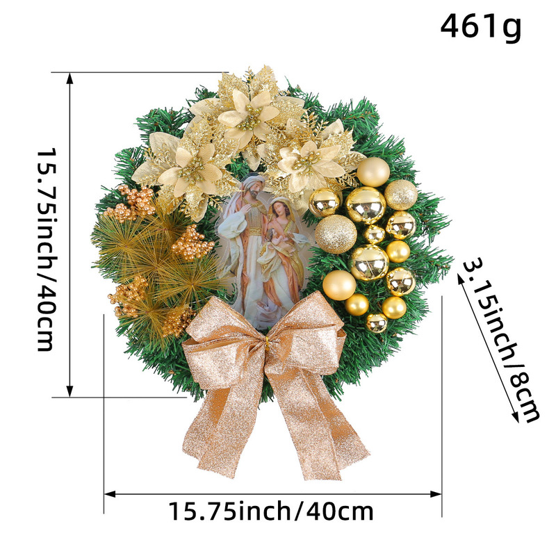 跨境圣诞风灯花环门窗装饰节日红色蝴蝶结圣诞花藤圈门挂场景布置|undefined