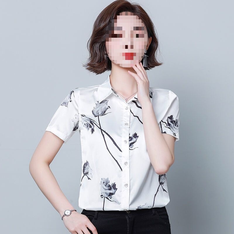 2026 New Style Simple Shirt for Women, Long-Sleeve Rose Floral Polo Collar, Single-Row Multi-Button Floral Pattern, Hong Kong Style Floral Print
