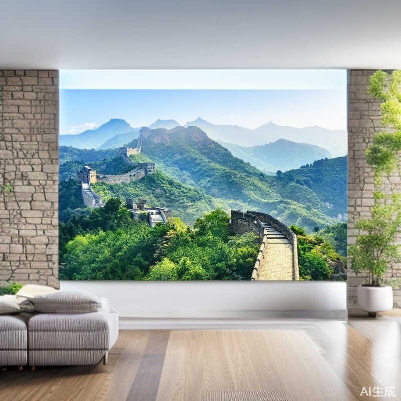 万里长城风景青山绿树有山无水靠山画旺宅招财建筑风水中堂年画Y1