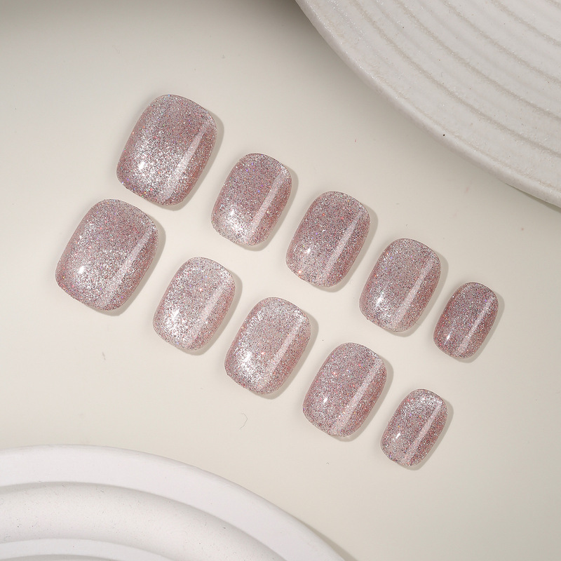 Zhuoshimei Pink Sparkling Handmade Wearable Nails, Simple Whitening Removable Nail Patches, Accessible Luxury Manicure