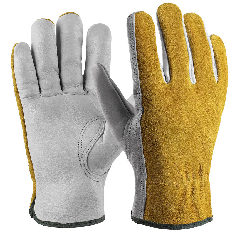 Guantes de trabajo de cuero vacuno en stock para envíos internacionales, antideslizantes, resistentes al desgaste, para conducir camiones, trabajos mecánicos, mantenimiento de paisajes y guantes de jardinería antipinchazos.