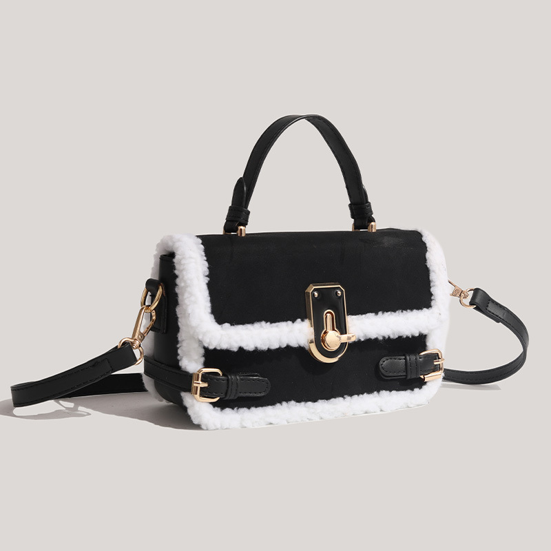 Women's genuine handbags for women 2024 plush lock small square bag high end versatile messenger bag_voghion.com