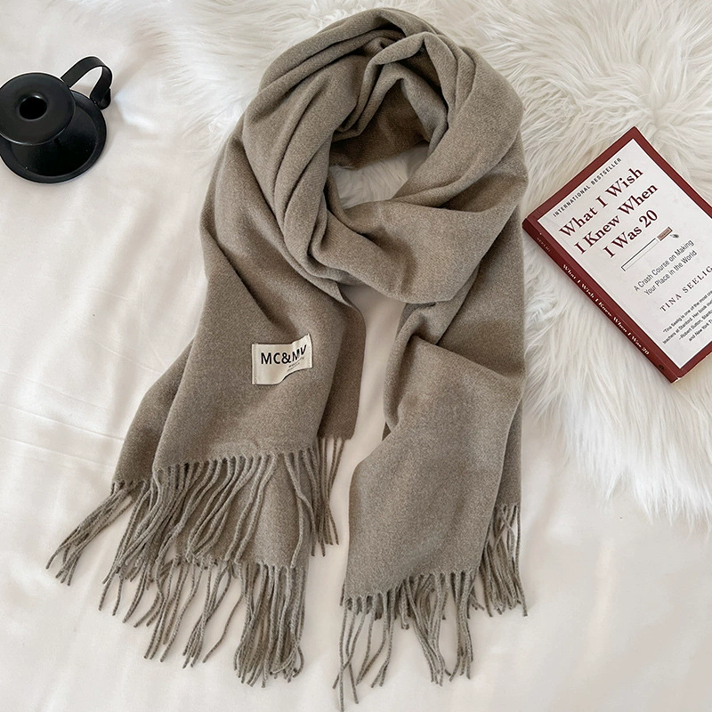 Scarf knitted, solid velvet cashmere look, 200×70 cm, thickened Korean demi‑season