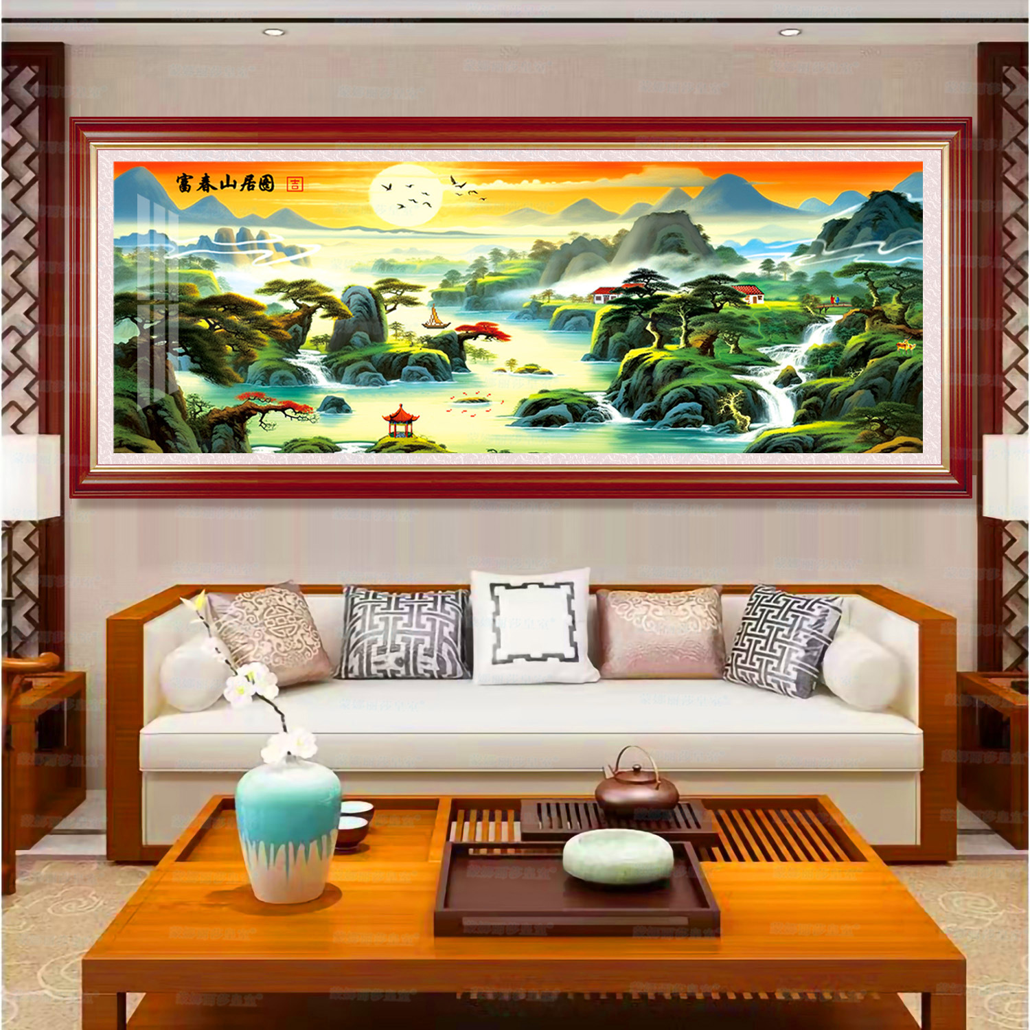Mona Lisa real bordado cruzado Fuchun Mountain Jitu 2 nueva colección de dibujos grandes decoración de la sala de estar pintura bordada a mano image 1
