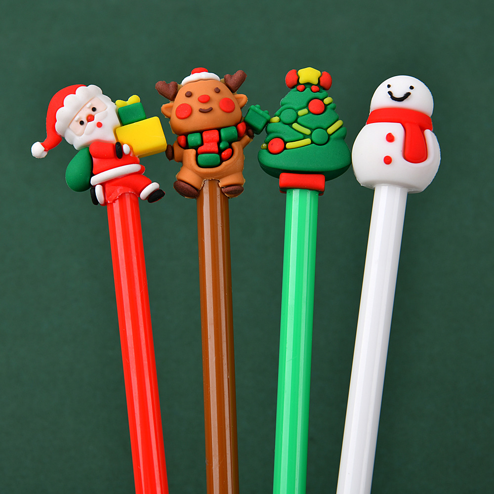 Navidad transfronteriza dibujos animados bolígrafo neutro adorable Papá Noel bolígrafo negro para estudiantes primarios papelería premios al por mayor