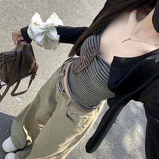 韩系条纹吊带背心辣妹套装女秋季时尚气质长袖开衫短款外套两件套