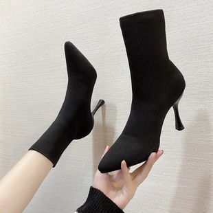 Socks Boots Women's 2023 Autumn and Winter New Pointed Stiletto Heel High Heels Cyber Popular Thin Boots Stretch Short Boots Women's Boots