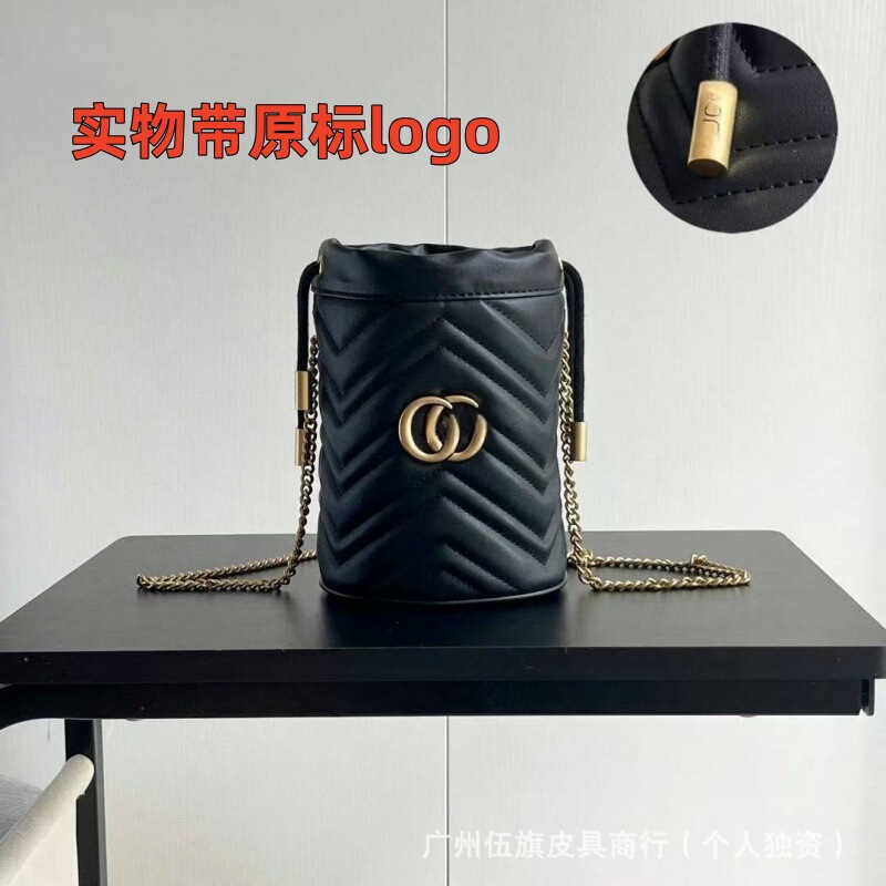 Double g Marmont Single Shoulder Crossbody Bucket Bag with Chain and Drawstring, Heart-Shaped Genuine Leather Fortune Bucket Chain Bucket Bag Double g Marmont Single Shoulder Crossbody Bucket Bag with Chain and Drawstring, Heart-Shaped Genuine Leather Fortune Bucket Chain Bucket Bag