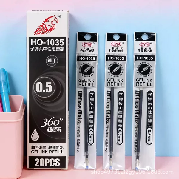 Free Horse Black Pen Refill 0.5 Quick-Drying Smooth Bullet Tip Blue Refill Carbon Pen Refill for Students and Office Use