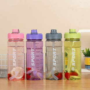 Factory 1000ml printed plastic water cup portable outdoor water bottle with straw scale student sports water cup wholesale