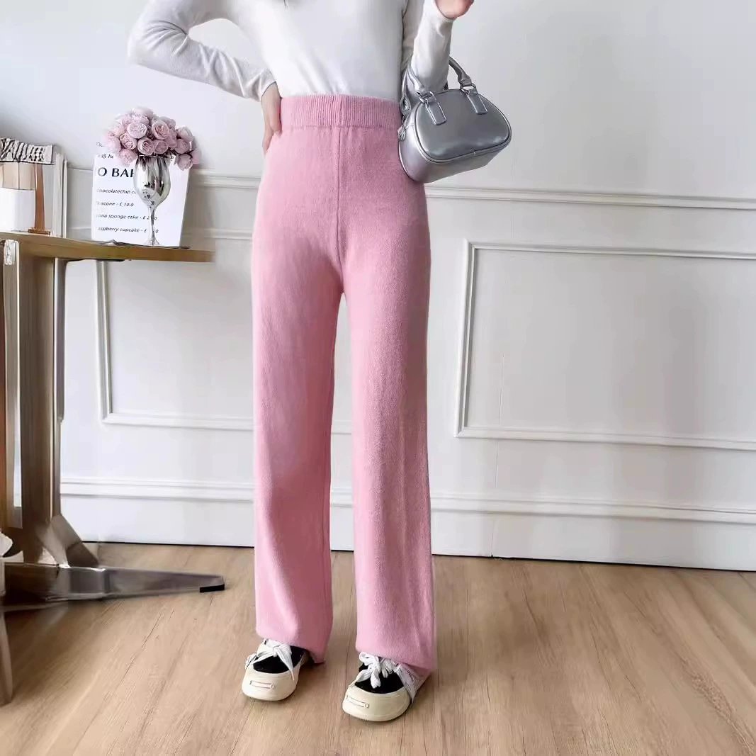 2024 корейские новые свернутые плоские трикотажные шаровары дикие пальто с прямыми брюками