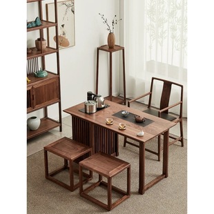 North American Black Walnut Balcony Tea Table and Chair Combination Solid Wood Small Tea Table Tea Room Home Small Apartment Zen Tea Table