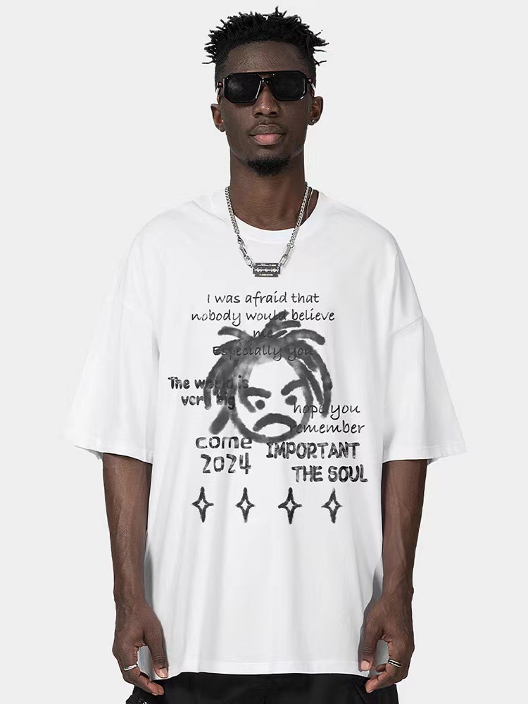 Spring and summer new loose oversize short-sleeved T-shirt men's American hip-hop style round neck trendy brand ins versatile bottoming shirt_viptrois.com