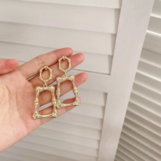 欧美跨境饰品复古个性锁链镂空耳环 流行街拍耳钉夸张耳饰耳饰