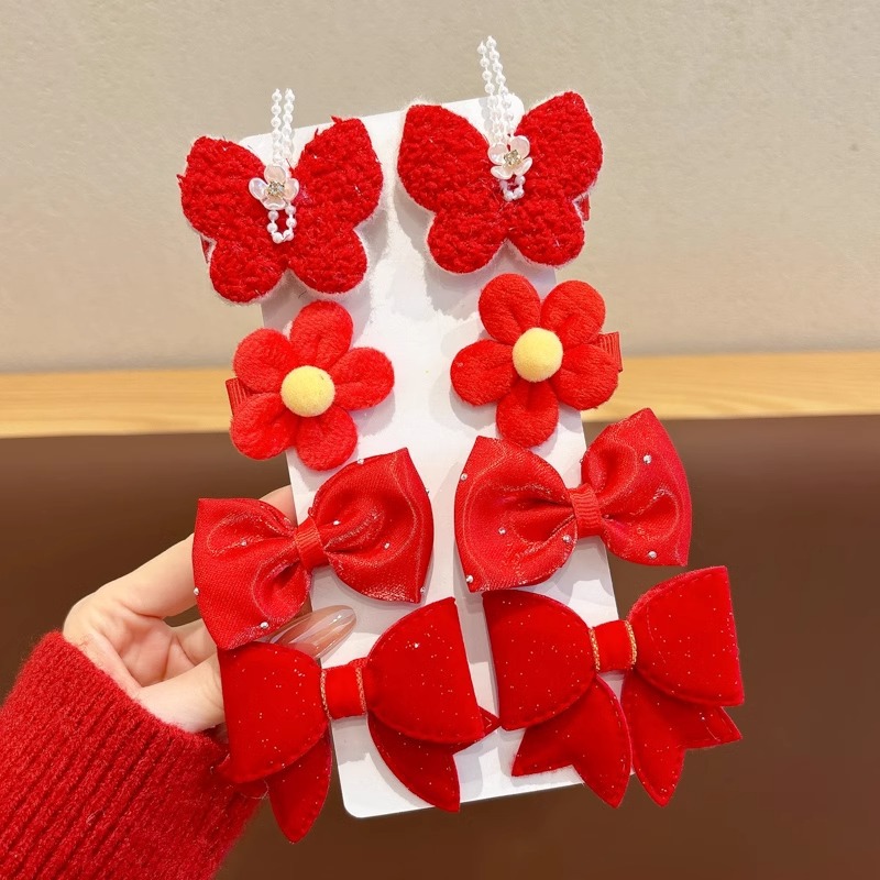 Invierno lindas flores arco clip para el cabello niñas broche clip lateral tocado rojo de Año Nuevo clip para el cabello roto