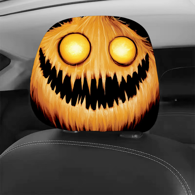 Cross-Border Foreign Trade Double-Sided Printing Car Headrest Cover Halloween Pumpkin Skull Spoof Universal Car Decorative Pillow Cover