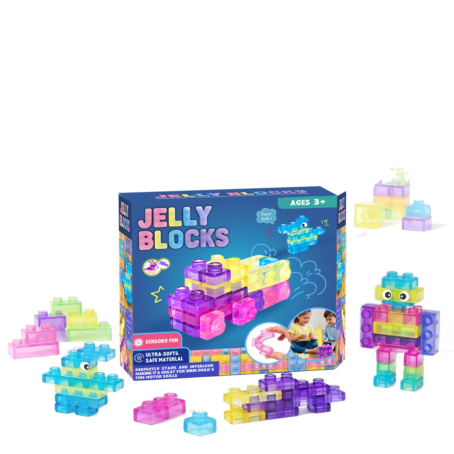 Amazonas goma blanda bloques de construcción de jalea bebé transparente descompresión pellizco pellizco gránulo puzzle juego de juguetes para niños