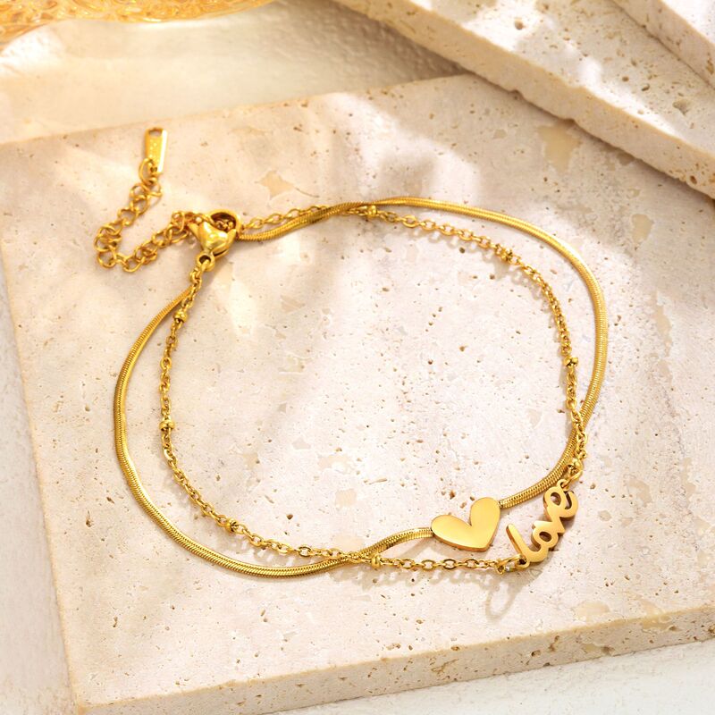New style non-fading women's small fresh titanium steel love anklet fashion simple niche design high-end foot ornaments New style non-fading women's small fresh titanium steel love anklet fashion simple niche design high-end foot ornaments