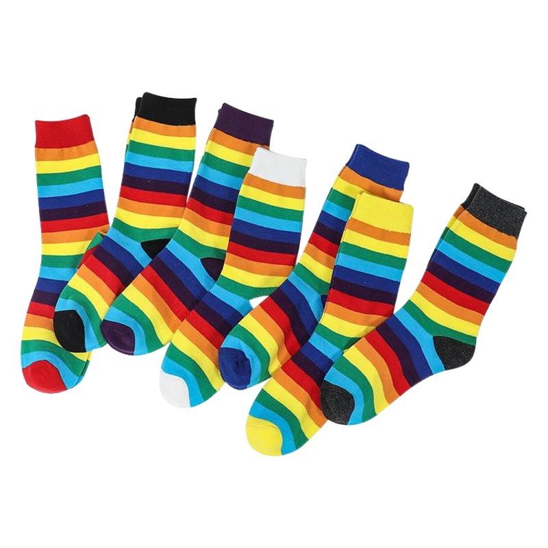Calcetines de algodón arco iris de alta-top de moda de colores a rayas estilo preppy pila Calcetines