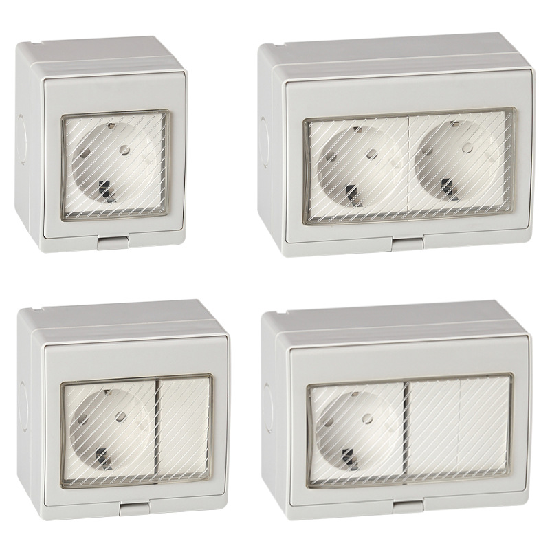 IP55明装德式防水插座带开关欧式室内外欧标欧规德标德规防溅插座