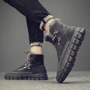 Men's Snow Boots with Integrated Leather and Fur, Winter Thickened Warm Cotton Shoes with Fleece Lining for Cold Protection, Northeast Wool Snow Boots