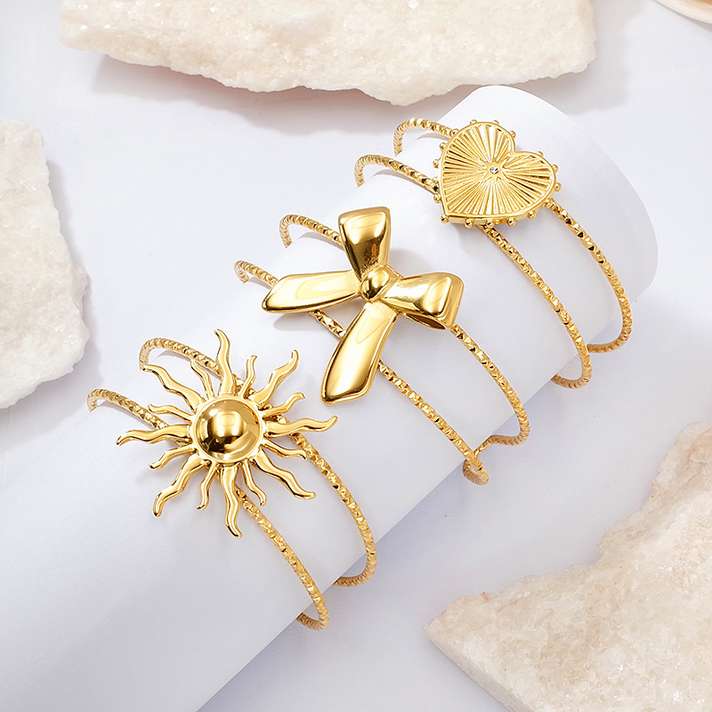 Brazalete solar abierto dorado de estilo europeo y americano para mujeres ligero lujo pequeño diseño de moda personalidad de esmeralda joyas de brazaletes universales