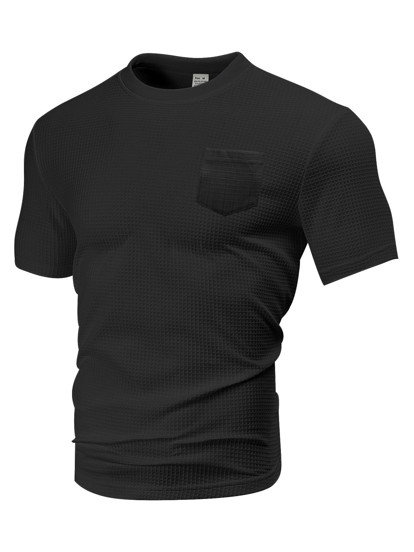 Ropa de hombre transfronteriza Europa y América de verano relajado con bolsillo transpirable de manga corta gran Waffle cuello redondo camiseta de hombre hombre