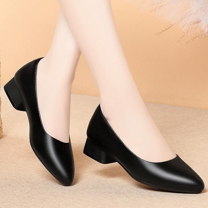 Мягкие ноги, устойчивые к зигзагам, туфли, женские туфли, толстые каблуки, 2025 новые пригородные черные рабочие туфли, кожаные туфли, женские туфли
