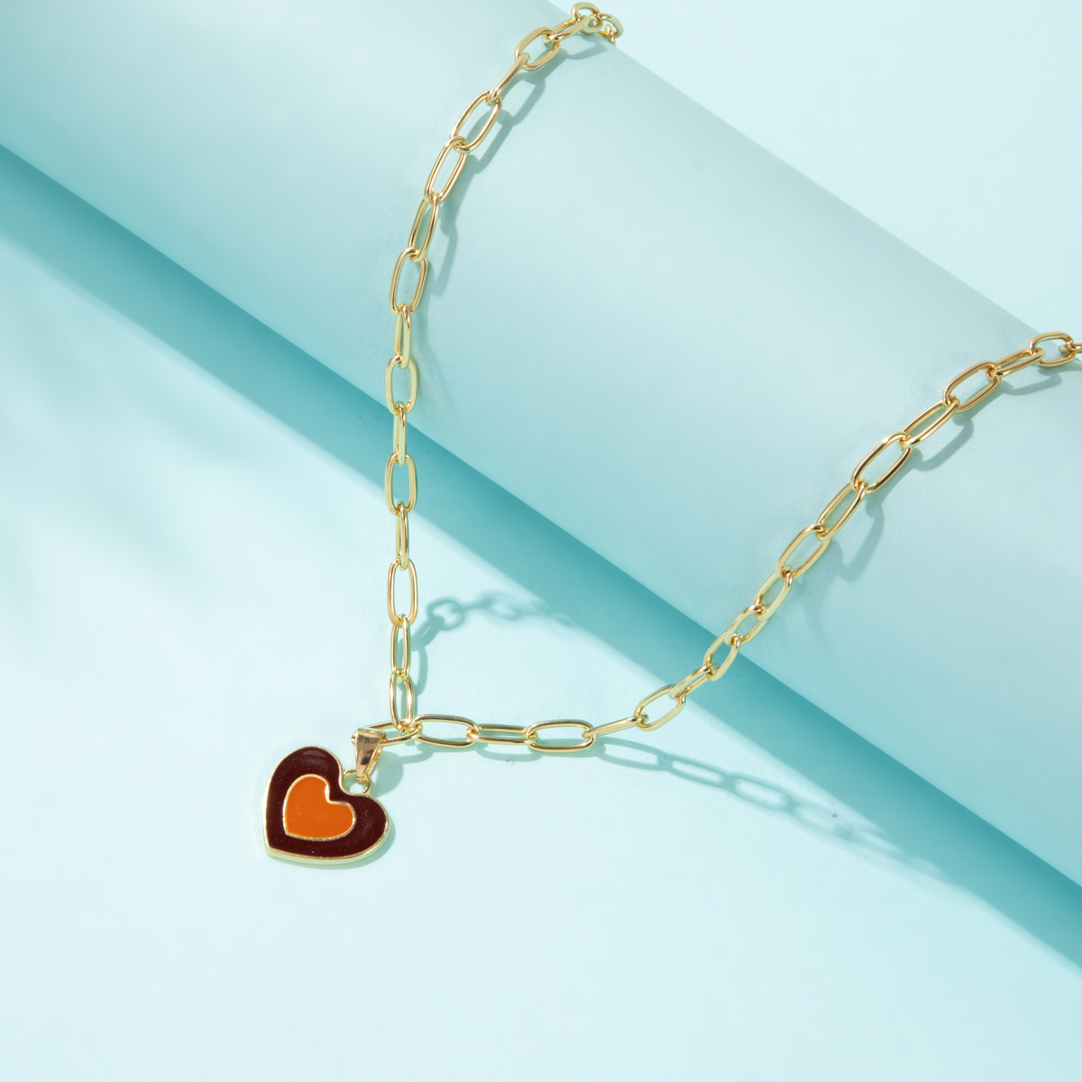 European and American new heart-shaped simple dripping color matching double heart necklace