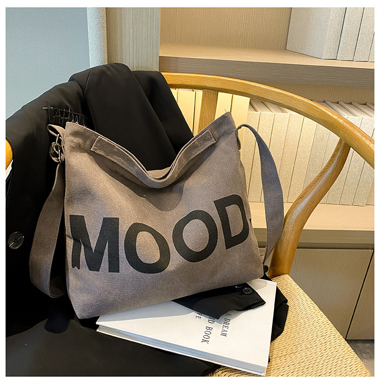 Canvas bag, large-capacity crossbody, ins Korean version student tote bag, single-shoulder girls' tutorial bag, hand-held shopping bag undefined
