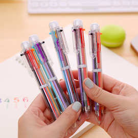 创意透明6色按动圆珠笔可爱彩色手账笔学生签字笔办公文具批发