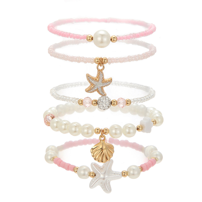 European and American Trendy Hot-Selling Sweet Girl Rice Bead Bracelet Summer Versatile Beach Vacation Style Starfish Scallop Bracelet for Women