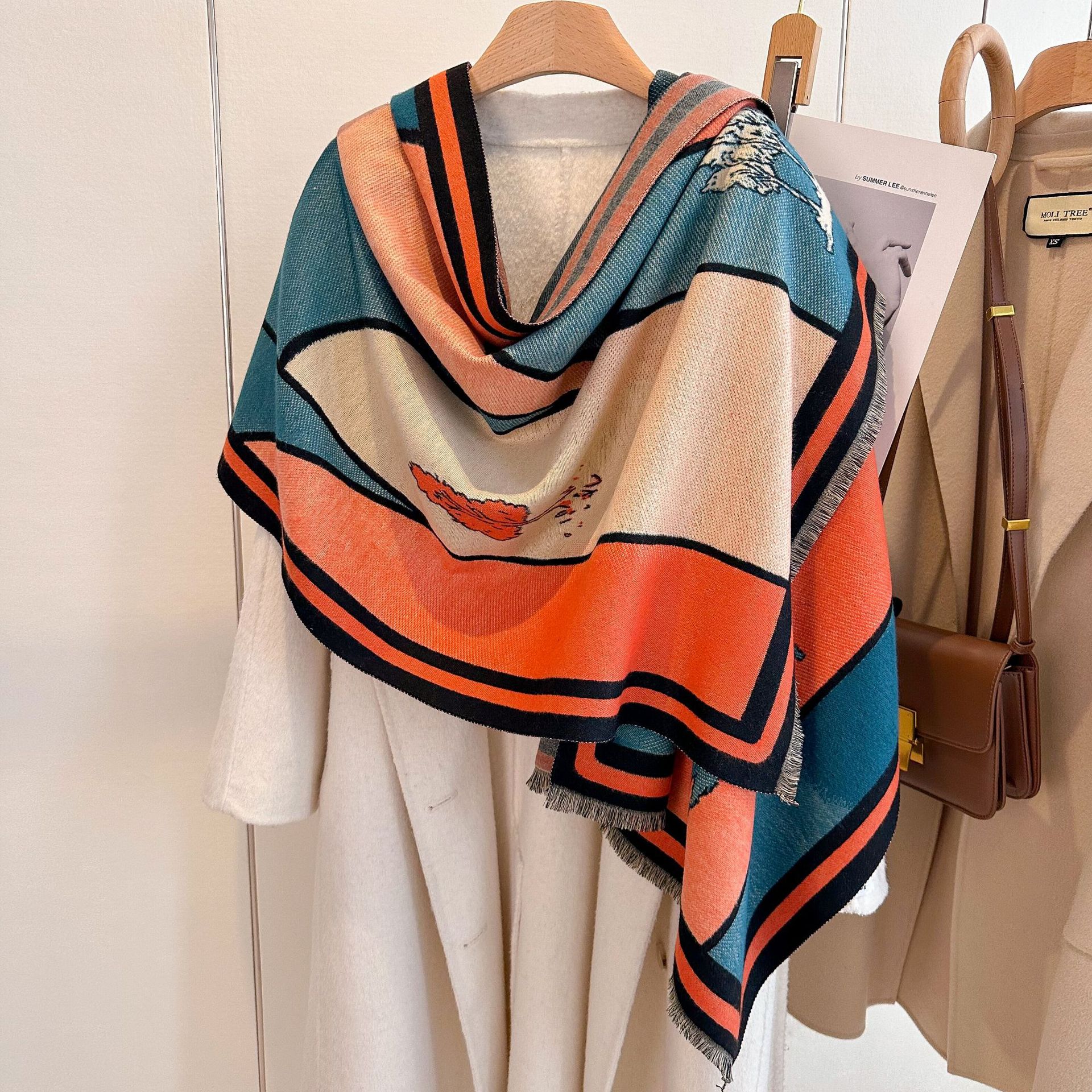 2024 invierno nuevo loto modesto bufandas de cachemira para mujeres doble cara gruesa calentamiento collar y chal