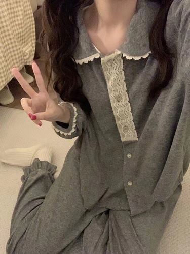 Cross-border foreign trade [hot seller] ins Korean style pajamas women's cardigan sweet and simple Japanese style long-sleeved spring suit