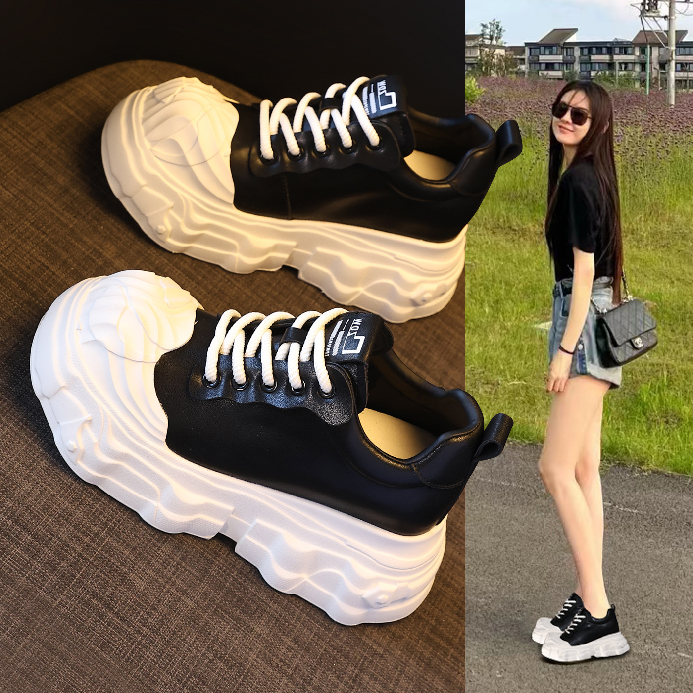 Giày sneaker nữ đế dày tăng chiều cao siêu mềm trắng — màu trắng