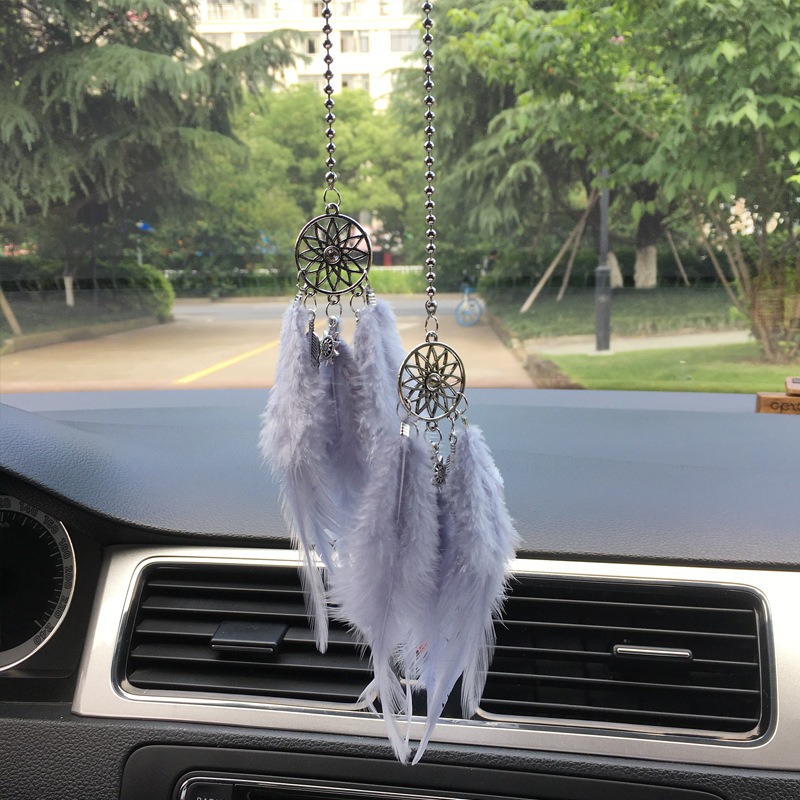 Ins-Style Double Feather Dream Catcher Car Hanging Ornament, Creative Decoration for Car Rearview Mirror, Interior Car Hanging Pendant
