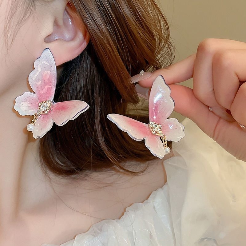 Pendientes de borla de cristal de hilo de malla de pétalo de aguja de plata Pendientes de estilo de vacaciones de playa dulce rosa Pendientes de moda de temperamento Mujer