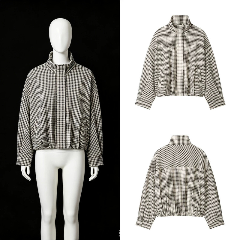 Z brand's popular cross-border export item, European and American style ZA women's clothing, 2026 summer new plaid aviator jacket Z brand's popular cross-border export item, European and American style ZA women's clothing, 2026 summer new plaid aviator jacket