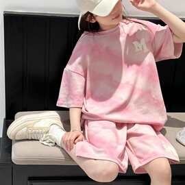 女童夏装套装2026韩版新品儿童短袖满印女孩洋气时髦运动两件套潮